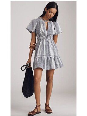 Anthropologie Somerset Gingham Mini Dress Size XL Blue White Nautical